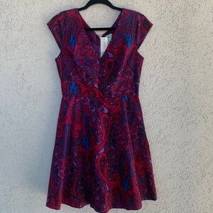 Plenty Dresses by Tracy Reese magenta blue paisley v neck/back cap sleeves